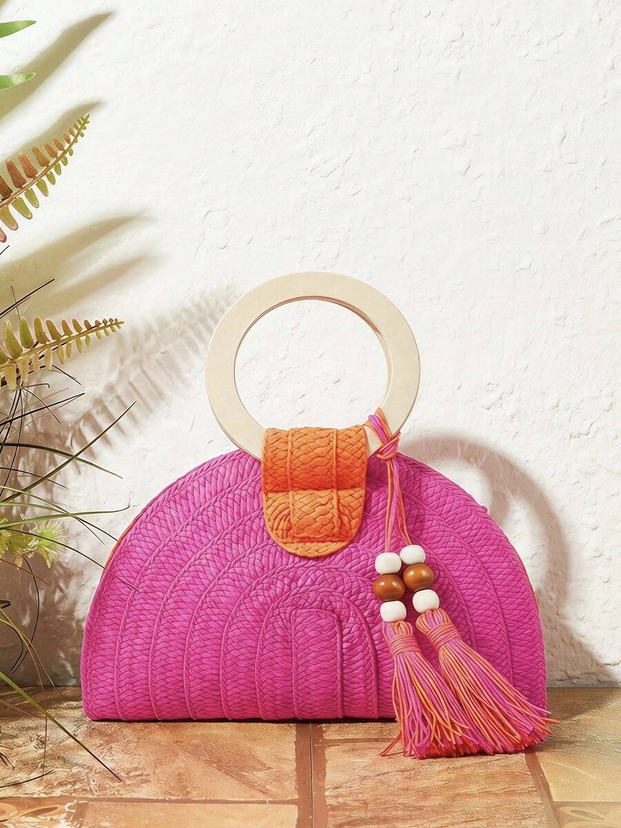 Paper Straw Color - Sac à main rond en bois