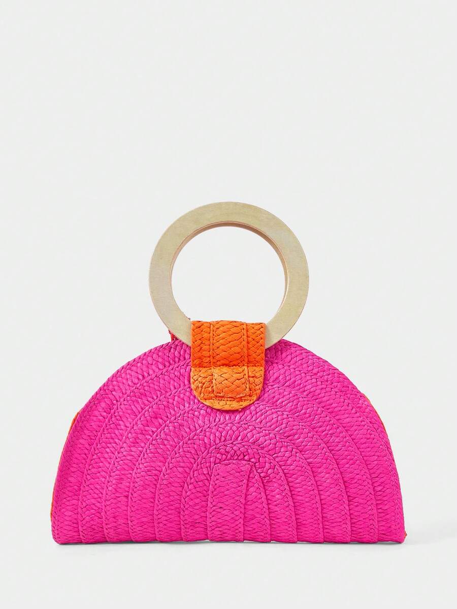 Sac à main rond en bois à deux - Paper Straw Color avis et prix